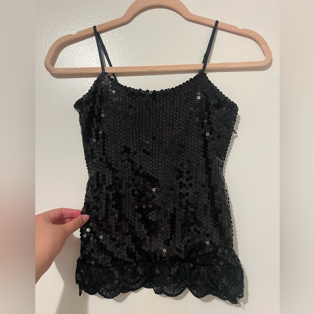 Black Sequin Camisole Top